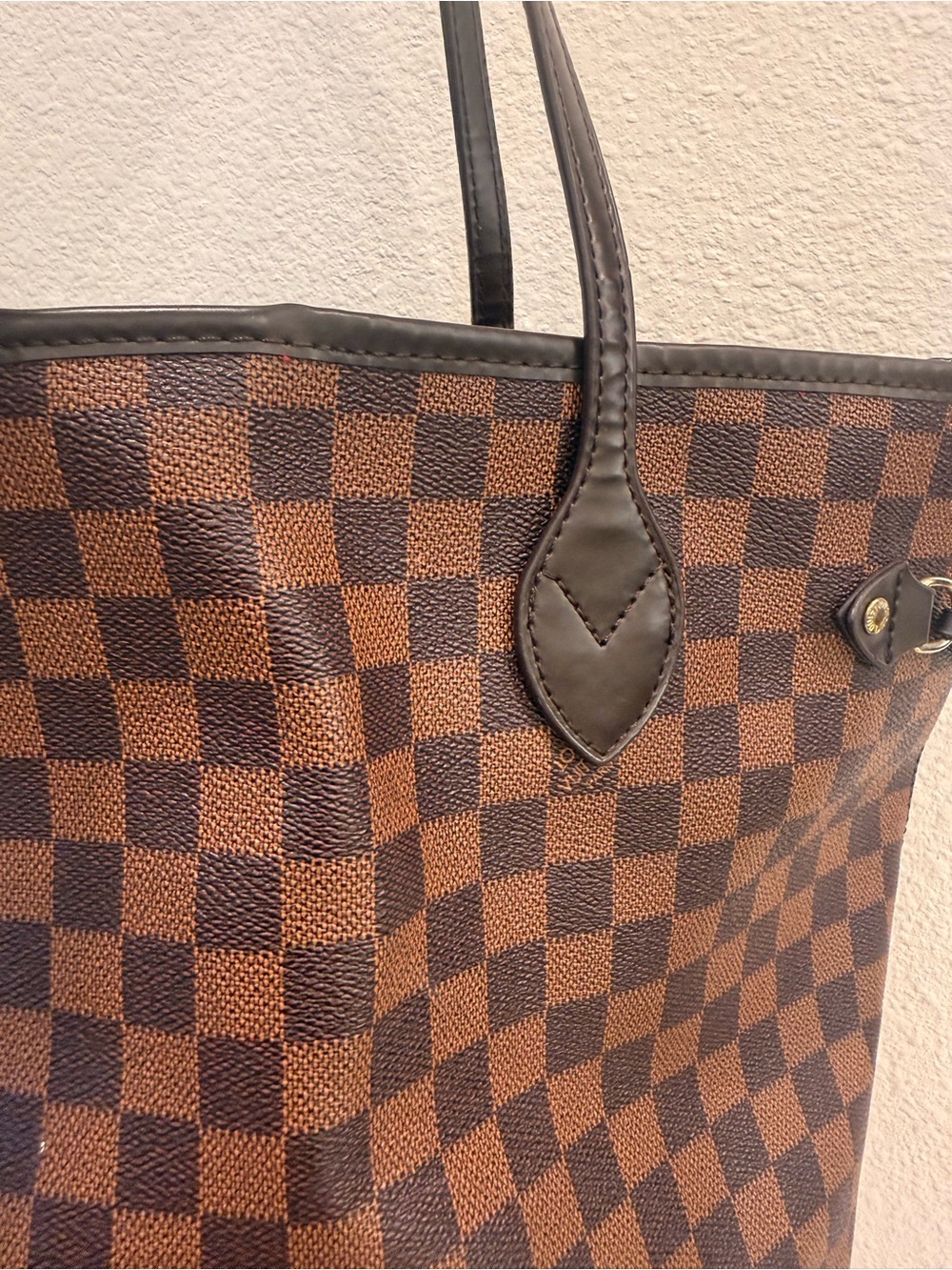 Louis Vuitton Brown Checkered Tote with Red Interior - Picture 10 of 15